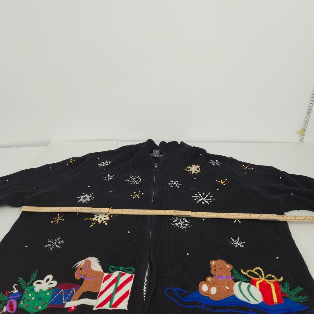 Hampshire Studio Zip Up Sweater Women 3X Black Christmas Santa Snowflake Holiday - Picture 8 of 10